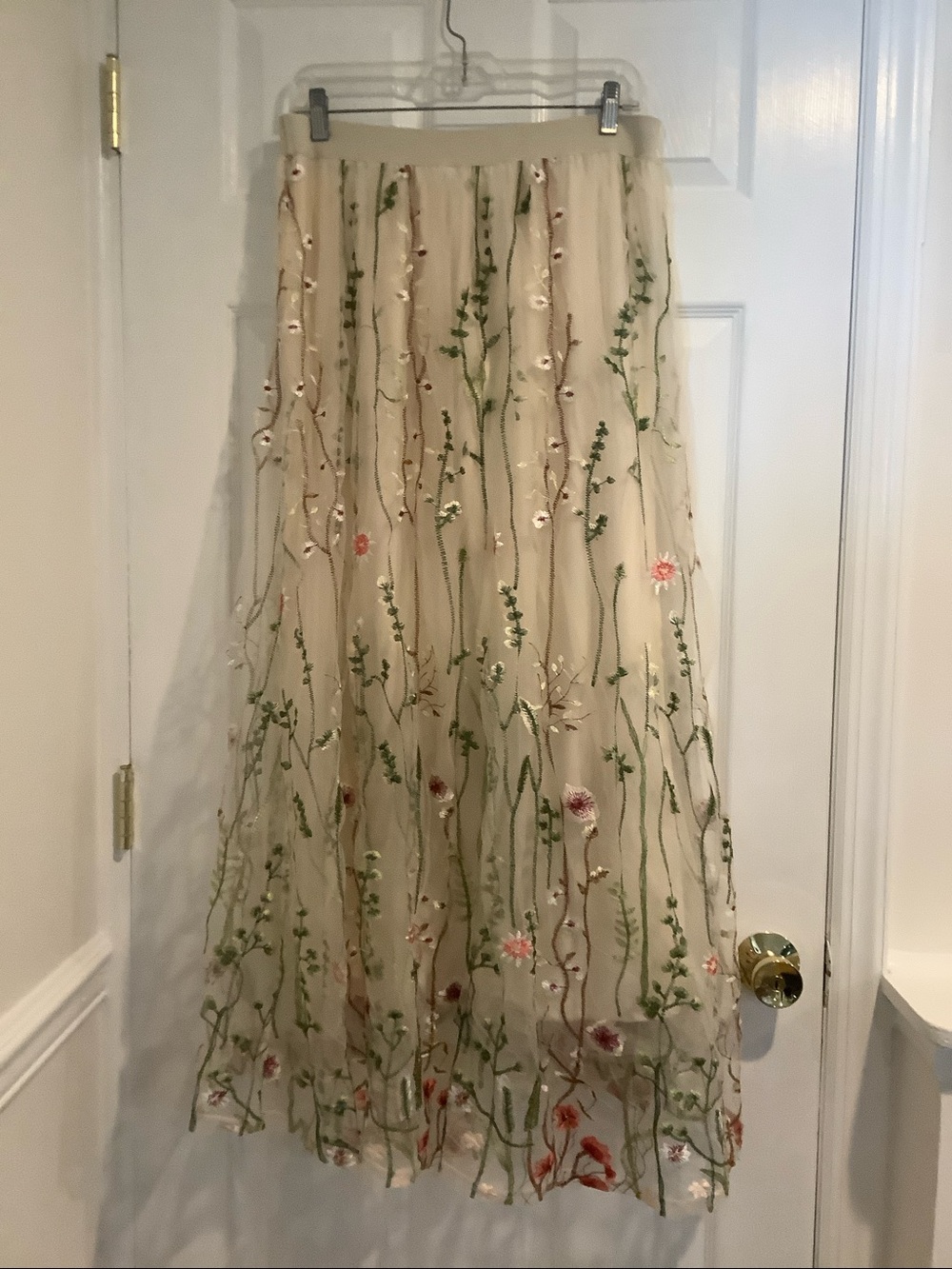 CATO COLLECTION Cream Floral Embroidered Tulle Cottagecore Ethereal Maxi Skirt M - Picture 5 of 8